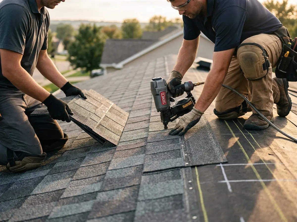 Professional roofer working on a residential roof in Chino Valley